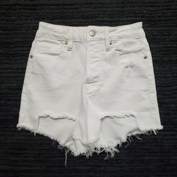 Good American Size 0/25 White Bombshell Cutoff Button Fly High Rise Denim Shorts - Picture 1 of 7